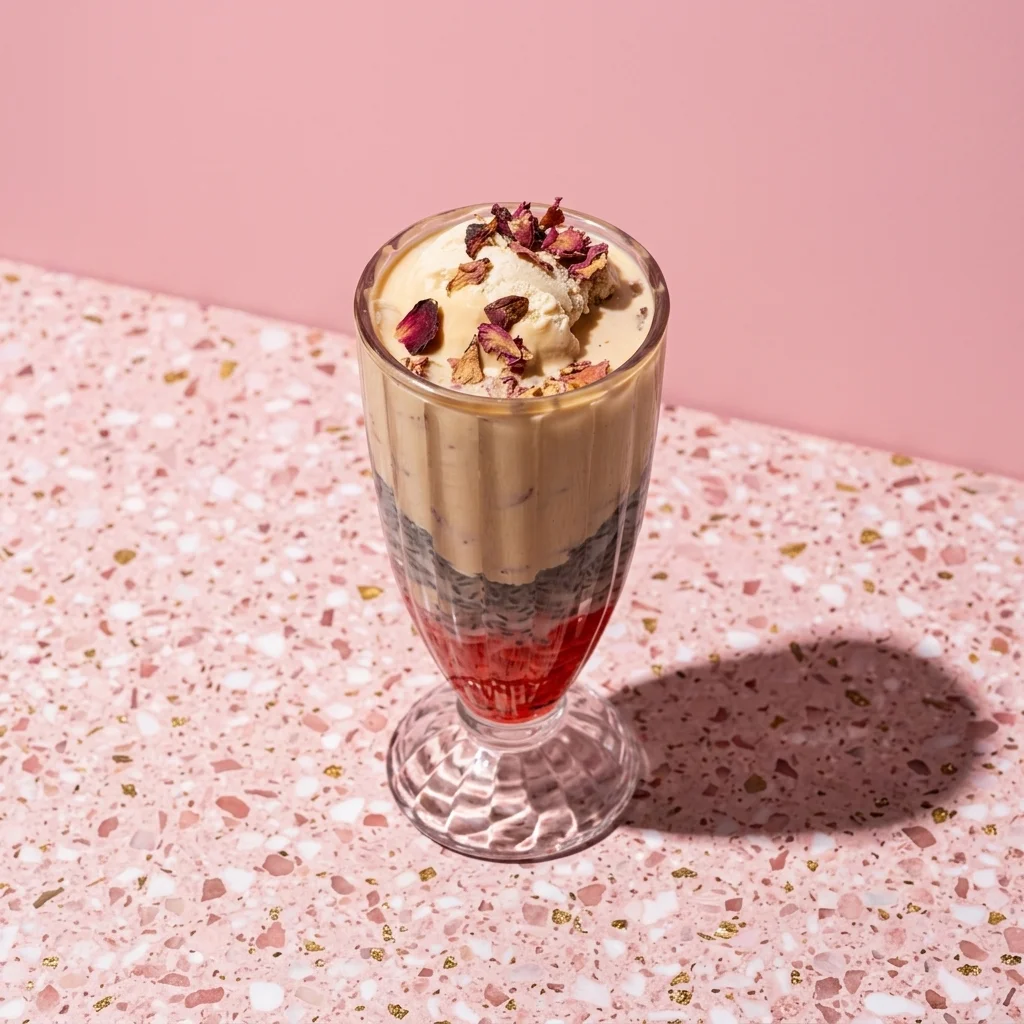 Sip into pure luxury. Hand-crafted Royal Falooda with authentic rabri, vermicelli, basil seeds & pistachios. ✨